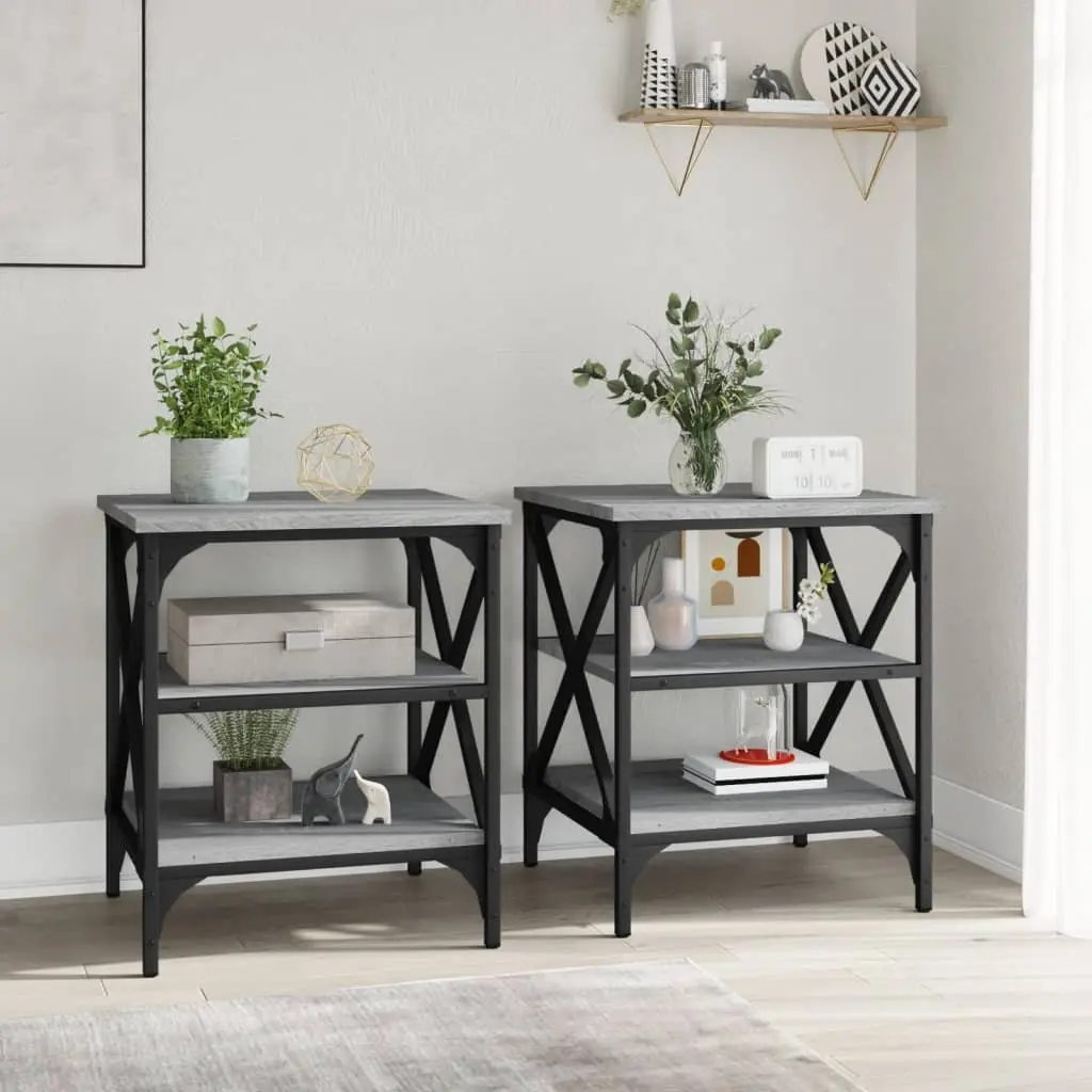 End Tables Engineered Wood 40 x 42 x 50 cm Grey 2 pcs