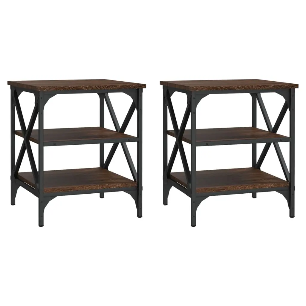 End Tables 2 pcs Brown Side Tables Living Room Accent Engineered Wood Storage