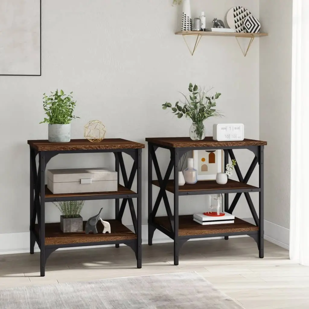 End Tables 2 pcs Brown Side Tables Living Room Accent Engineered Wood Storage