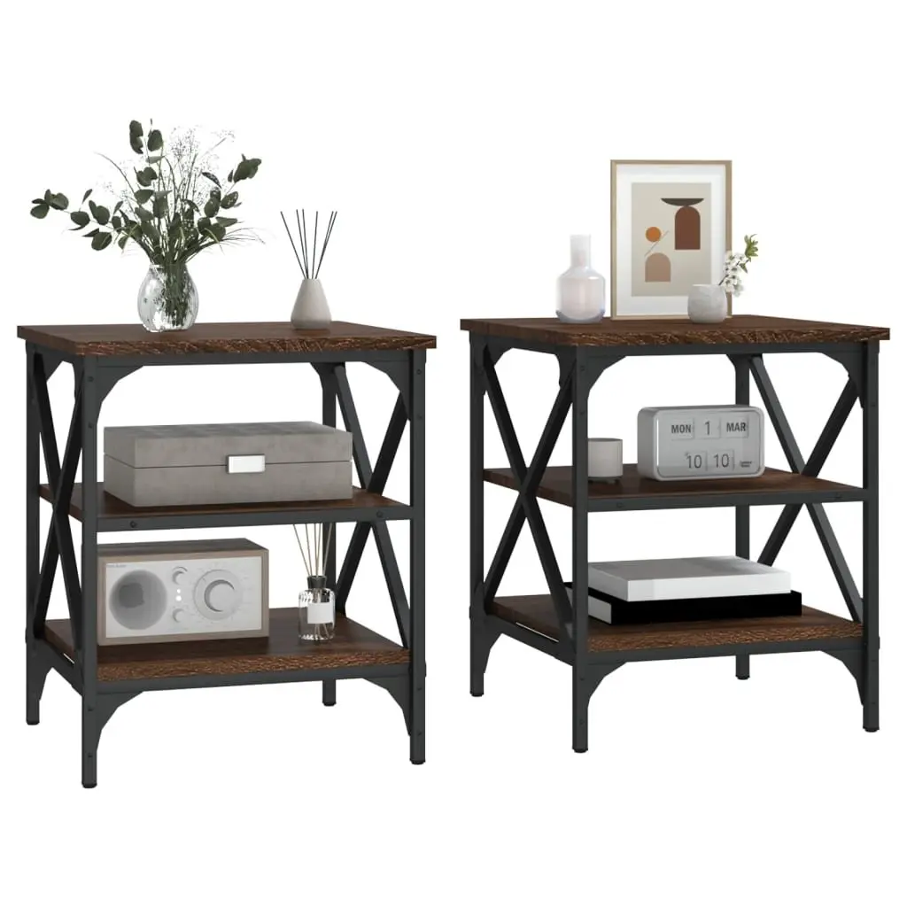 End Tables 2 pcs Brown Side Tables Living Room Accent Engineered Wood Storage