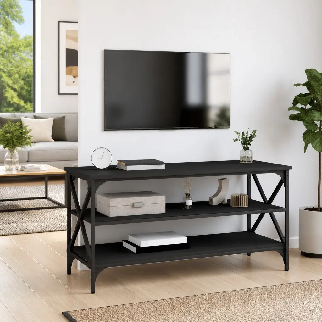 TV Stand Engineered Wood Iron Frame 100 x 40 x 50 cm Black