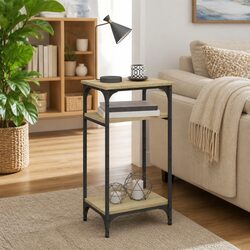 Sturdy Brown Engineered Wood Side Table with Storage