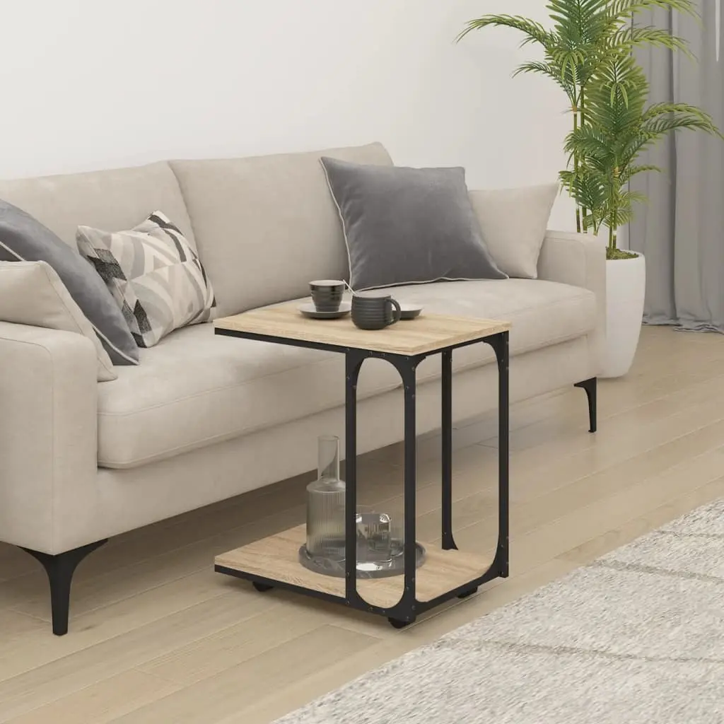 C-Shape End Table with Wheels for Easy Mobility