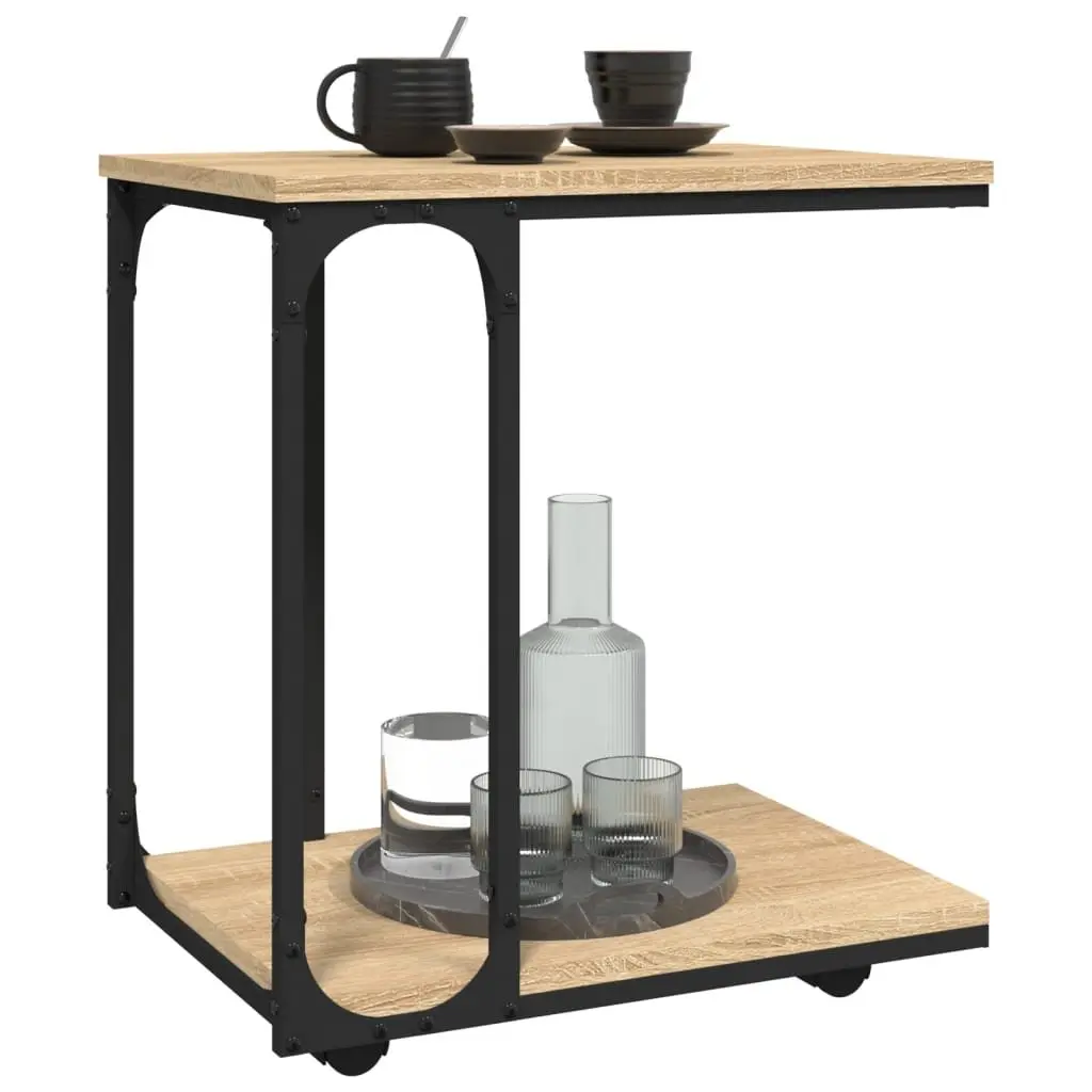 C-Shape End Table with Wheels for Easy Mobility