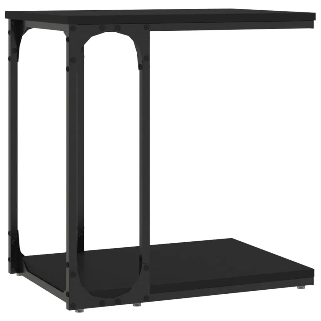 Black C-Shape End Table with Storage for Living Spaces