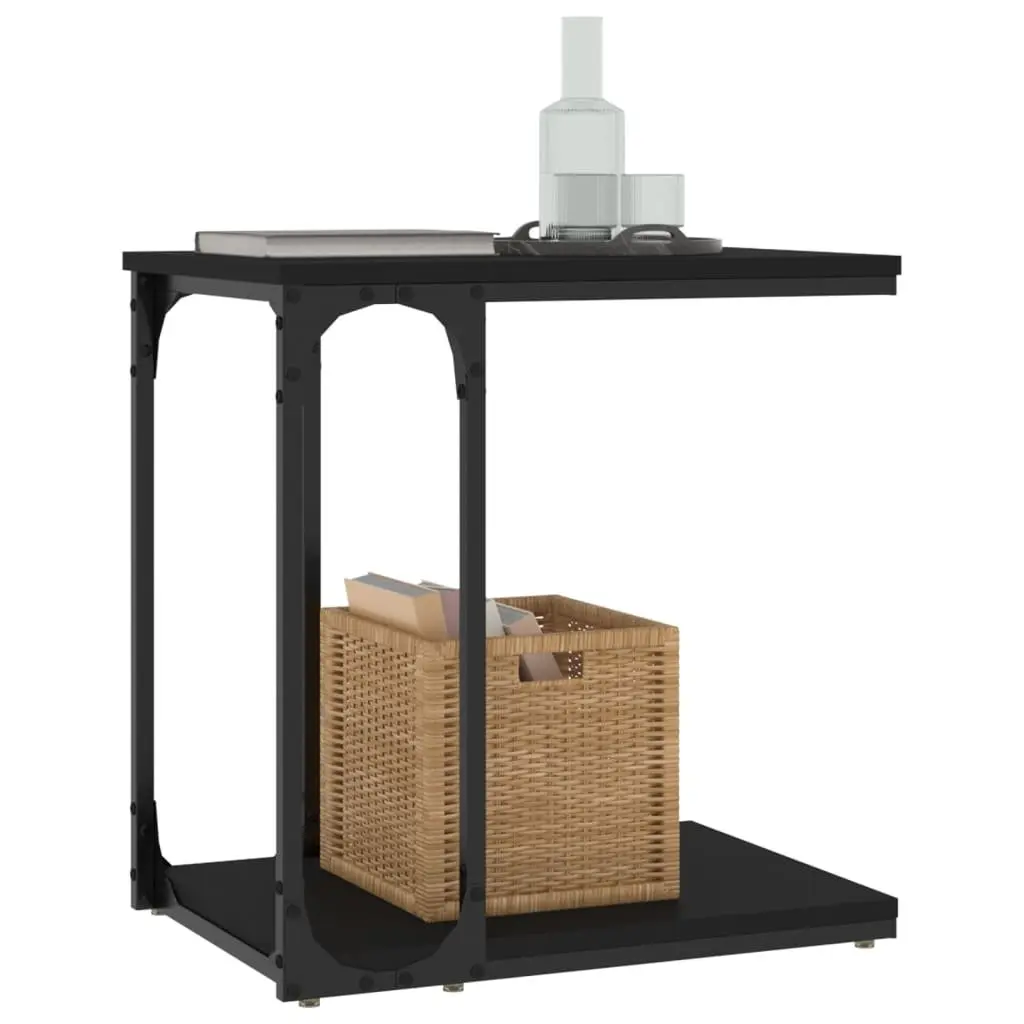 Black C-Shape End Table with Storage for Living Spaces
