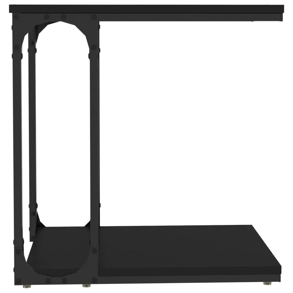 Black C-Shape End Table with Storage for Living Spaces