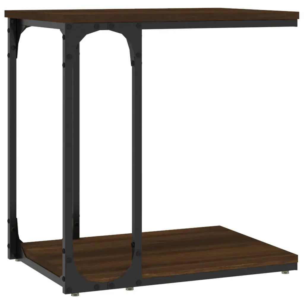 Brown Oak End Table with Engineered Wood and Steel Frame