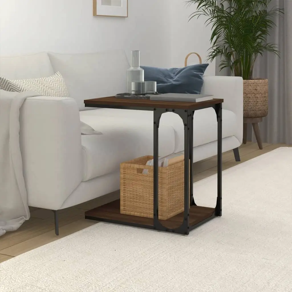 Brown Oak End Table with Engineered Wood and Steel Frame