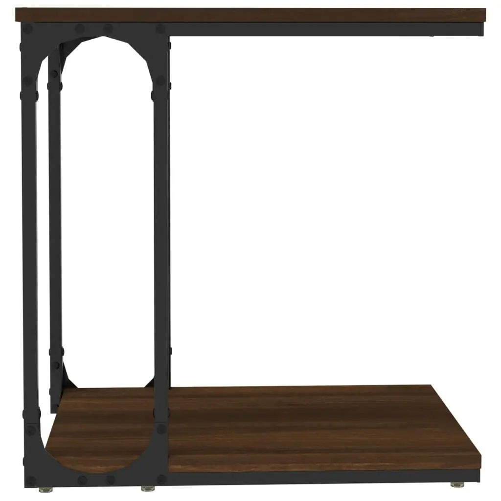 Brown Oak End Table with Engineered Wood and Steel Frame