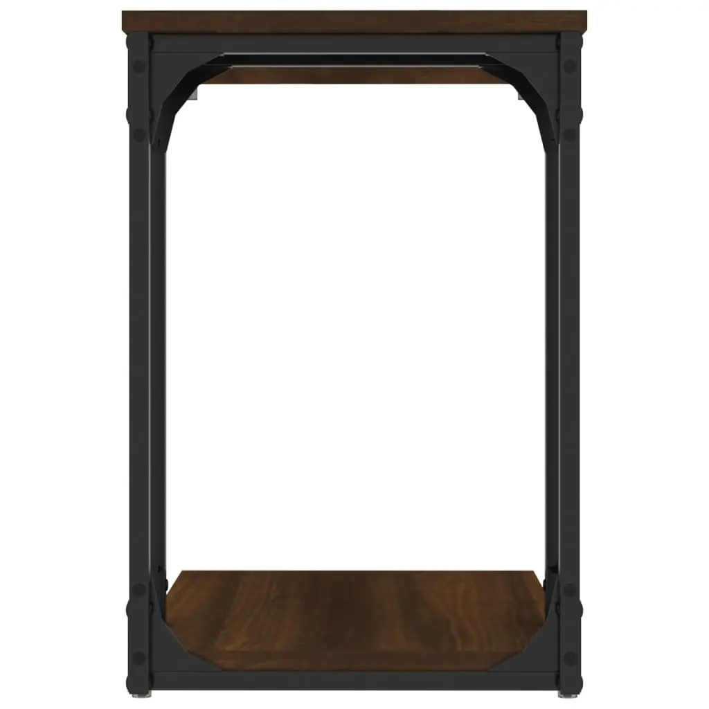 Brown Oak End Table with Engineered Wood and Steel Frame