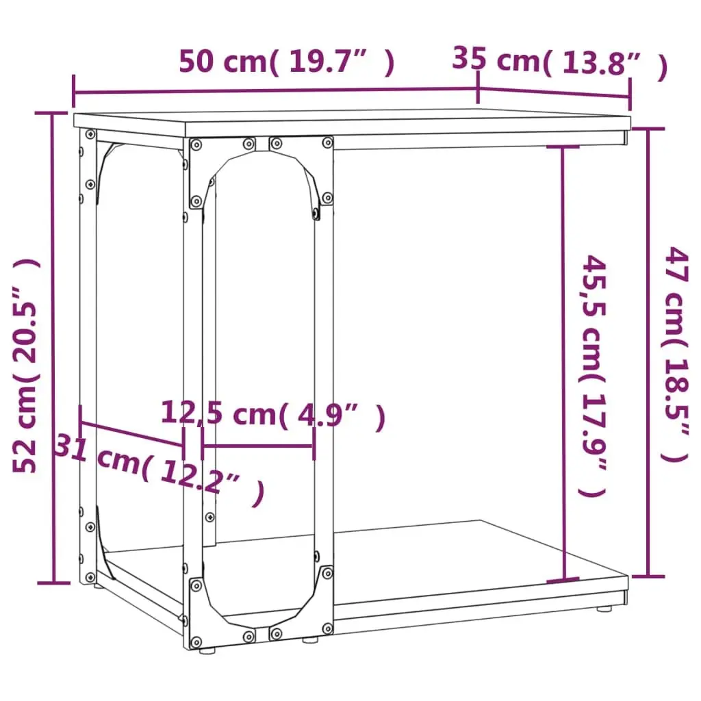 Brown Oak End Table with Engineered Wood and Steel Frame
