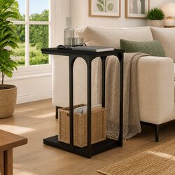 C-Shaped Black Accent Table with Engineered Wood Design