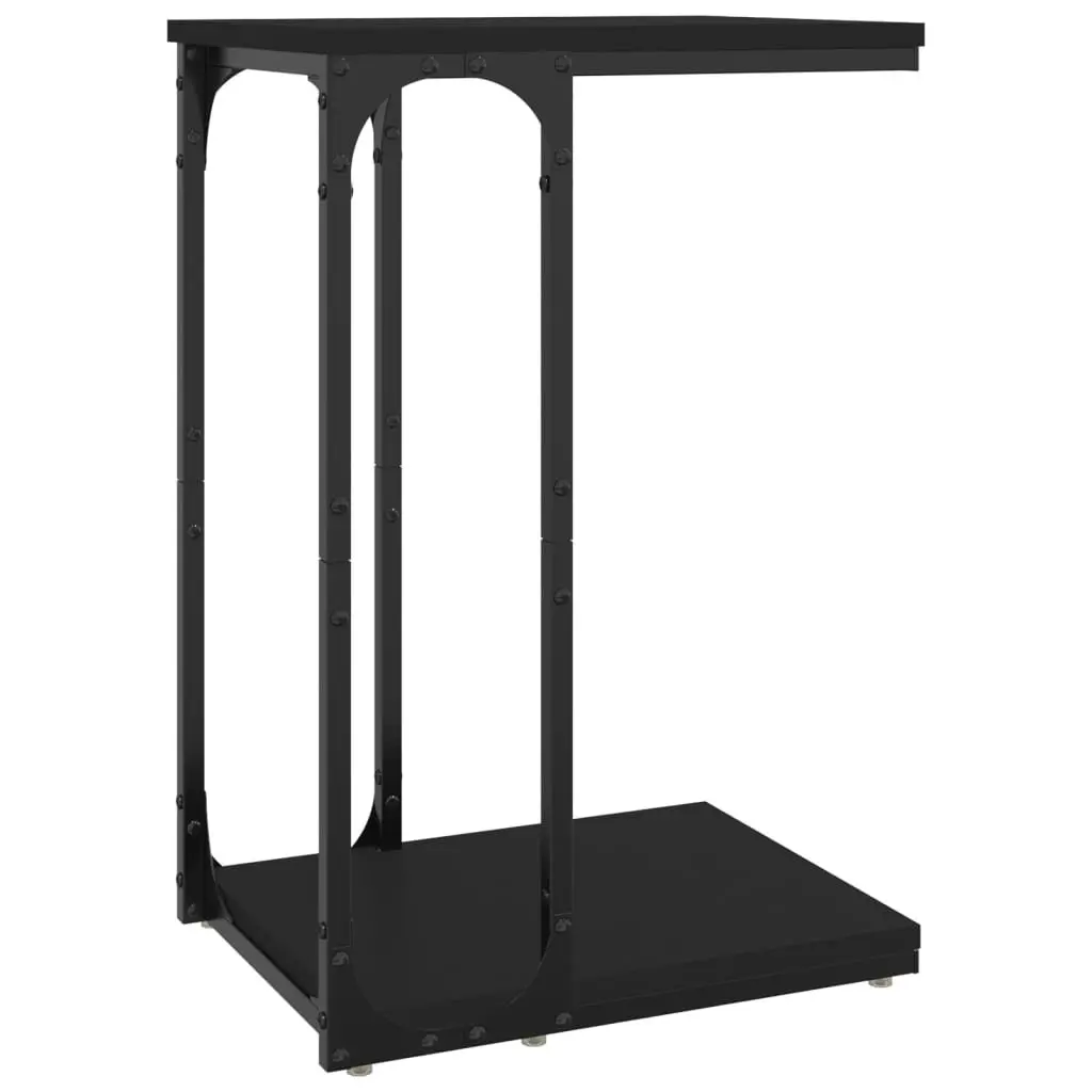 Black End Table C-Shape Design Engineered Wood Accent Table Living Room Storage