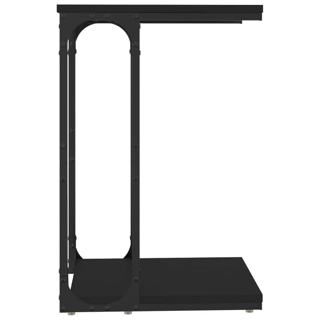Black End Table C-Shape Design Engineered Wood Accent Table Living Room Storage