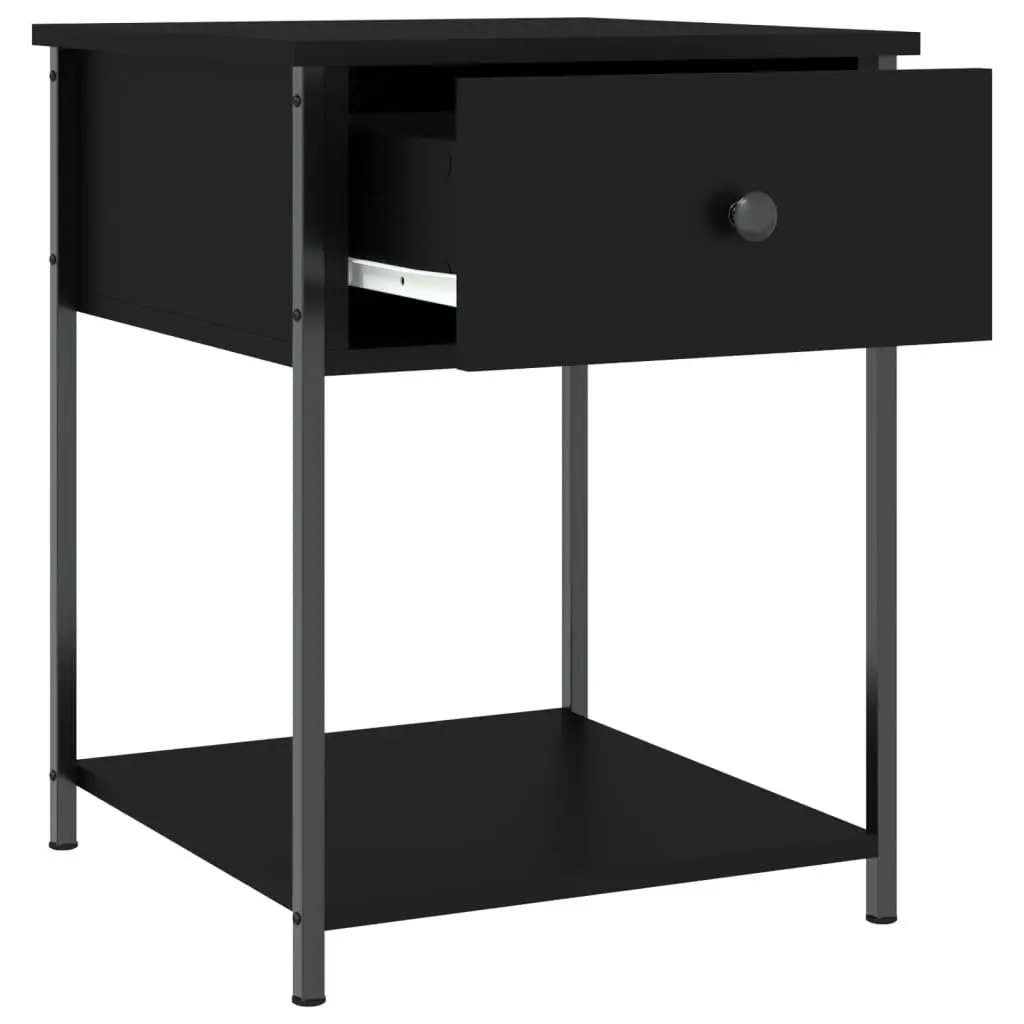 Black Bedside Table with Metal Frame