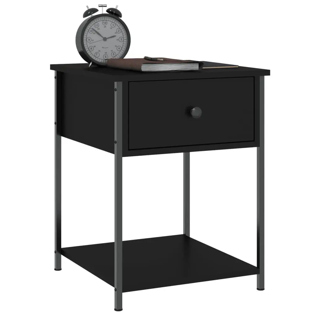 Black Bedside Table with Metal Frame