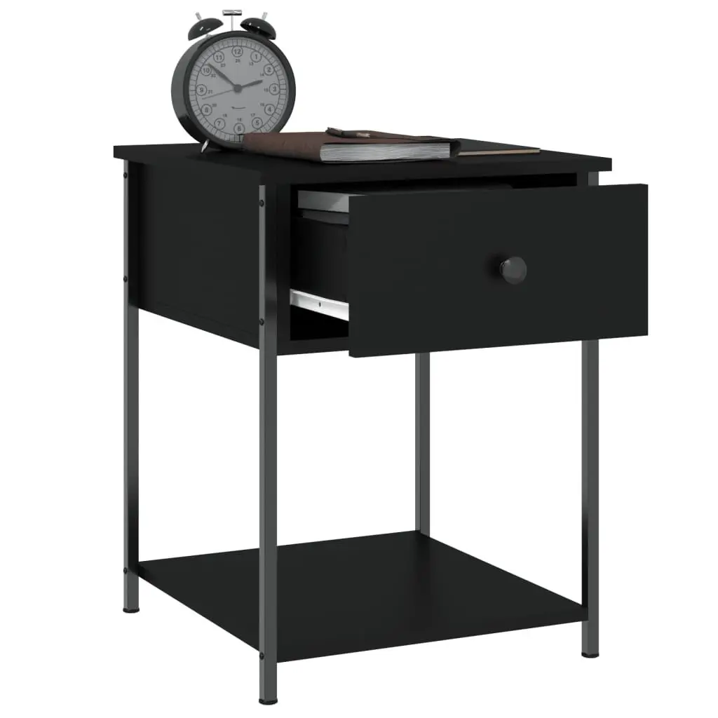 Black Bedside Table with Metal Frame