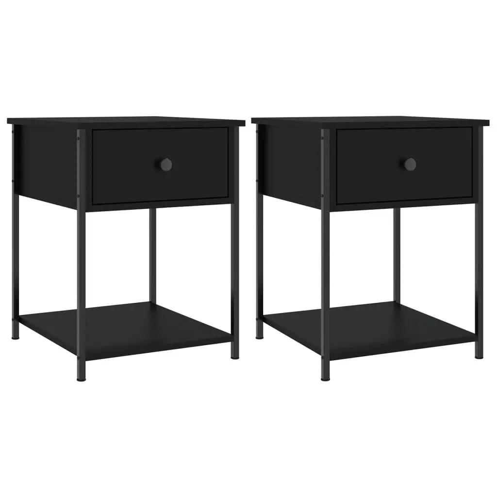 Black Bedside Table with Engineered Wood and Metal Frame
