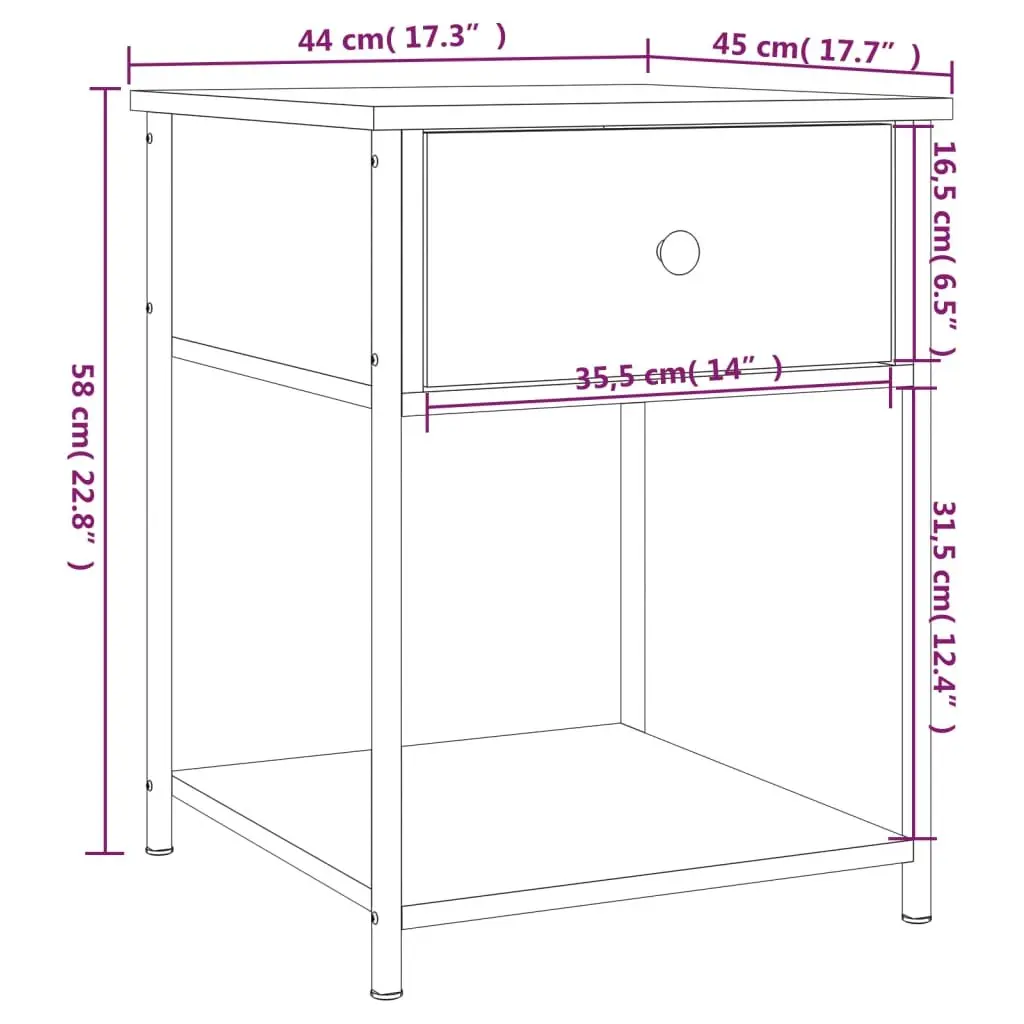 Black Bedside Table with Engineered Wood and Metal Frame