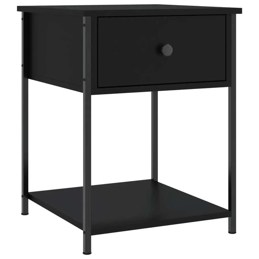 Black Bedside Table with Engineered Wood and Metal Frame