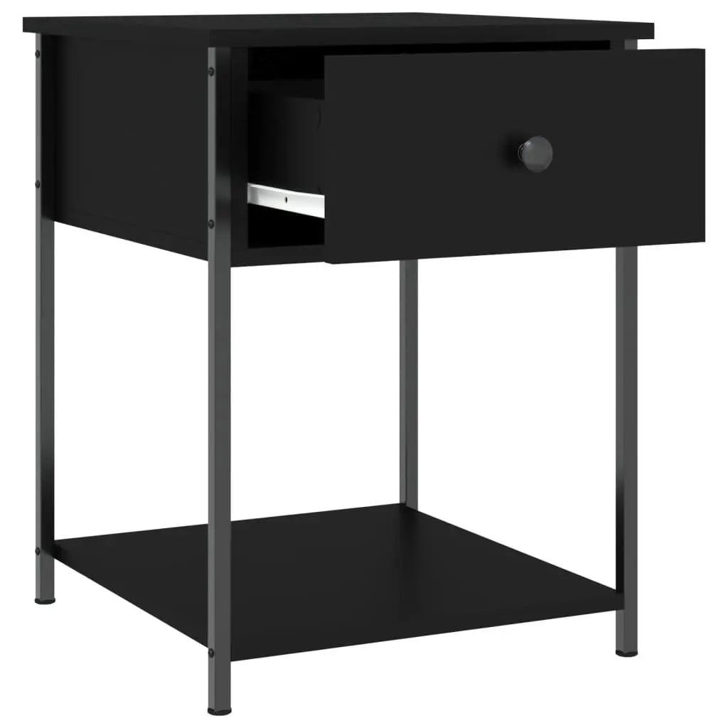 Black Bedside Table with Engineered Wood and Metal Frame