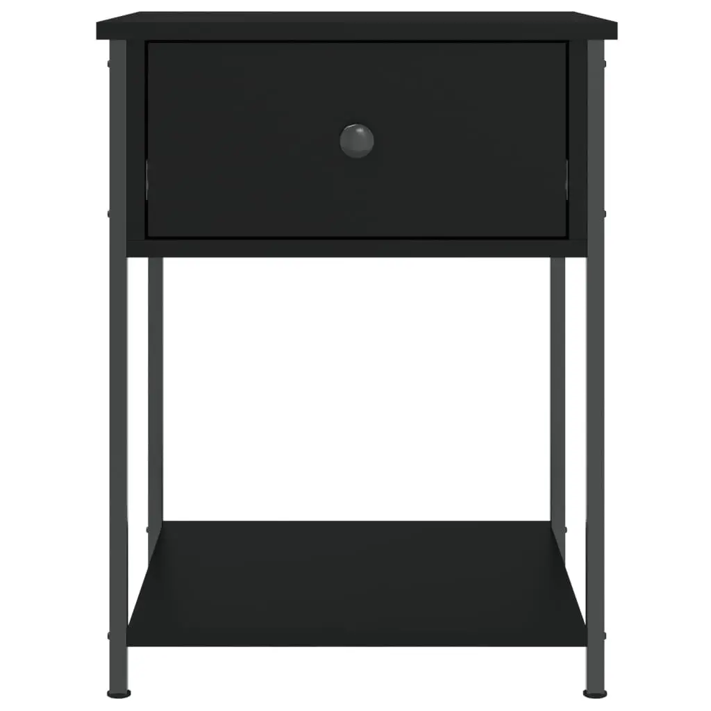 Black Bedside Table with Engineered Wood and Metal Frame
