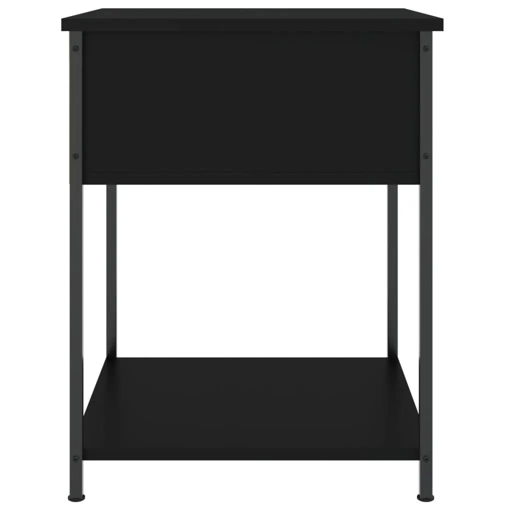 Black Bedside Table with Engineered Wood and Metal Frame