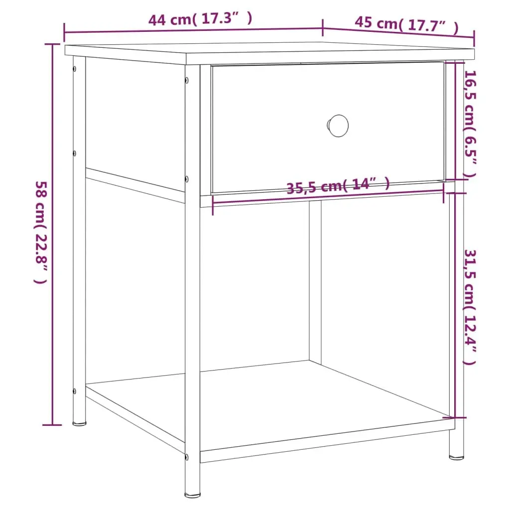 Bedside Table 2 pcs Brown Side Cabinet Engineered Wood Bedroom Storage