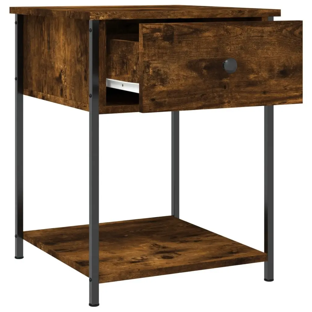 Bedside Table 2 pcs Brown Side Cabinet Engineered Wood Bedroom Storage