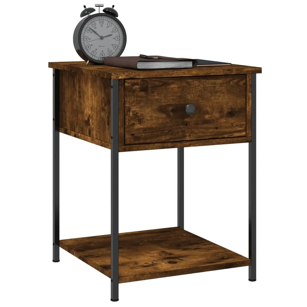 Bedside Table 2 pcs Brown Side Cabinet Engineered Wood Bedroom Storage