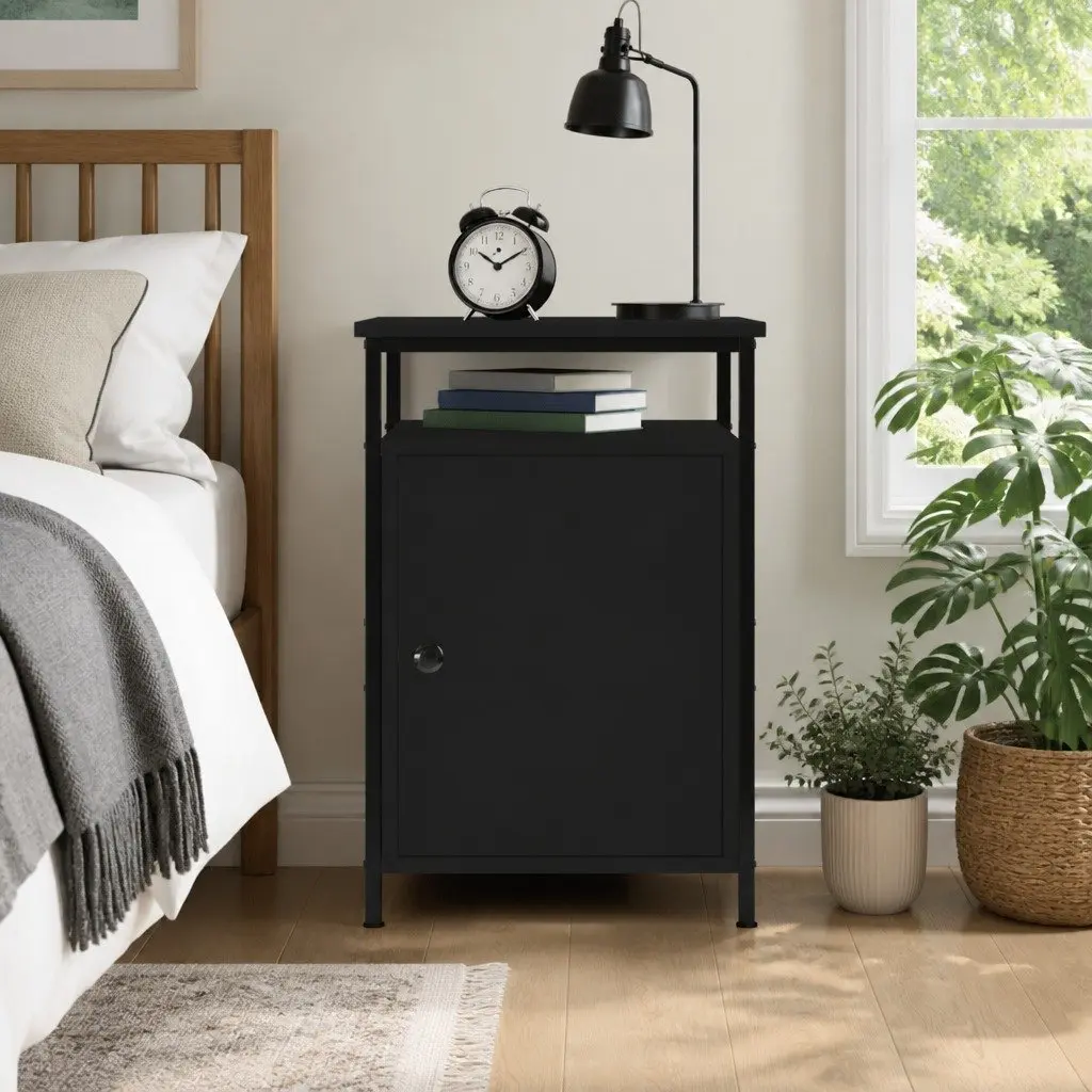 Bedside Cabinet Black 40x42x60cm Storage Table Bedroom Furniture Compact Design