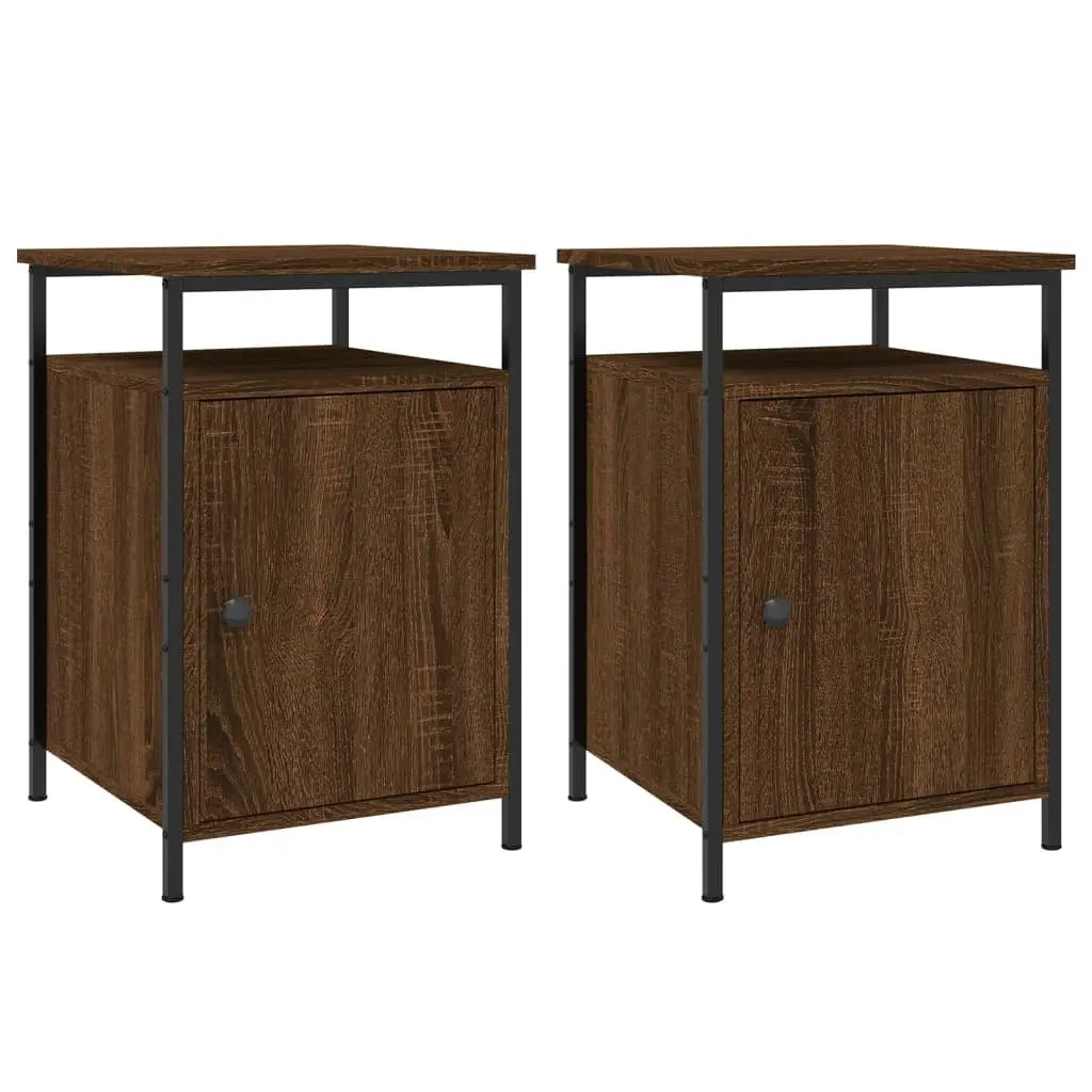 Bedside Cabinets 2 pcs Brown Oak Engineered Wood Bedroom Storage Tables
