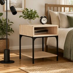 Elegant Sonoma Oak Brown Bedside Table with Storage