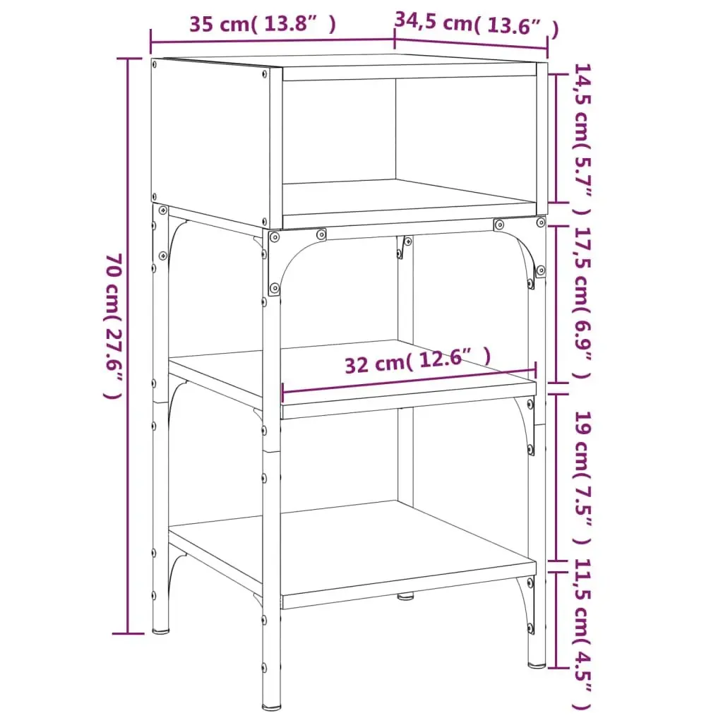 Black Bedside Table 35x34.5x70cm Engineered Wood Nightstand