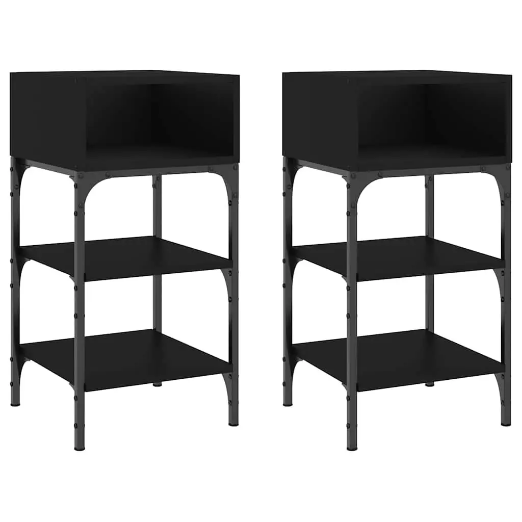 Black Bedside Tables 2 pcs with Ample Storage