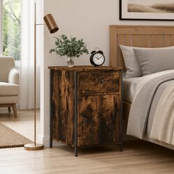 Elegant Brown Engineered Wood Bedside Cabinet with Storage