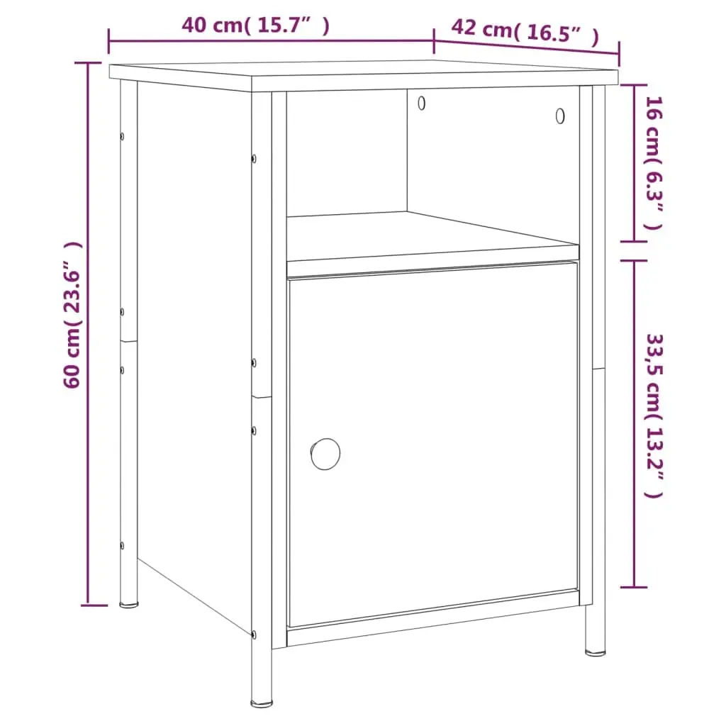 Black Bedside Cabinet 40x42x60 cm with Storage