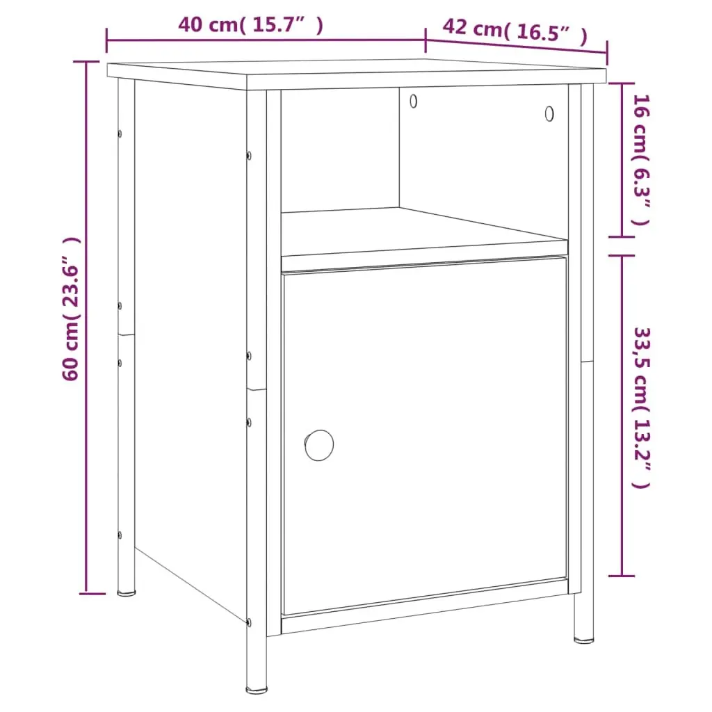 Black Engineered Wood Bedside Cabinets, 2 pcs