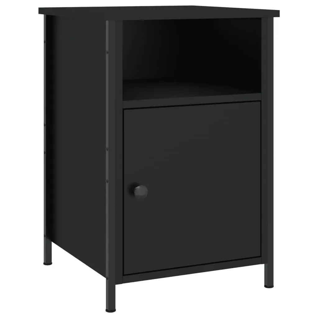 Black Engineered Wood Bedside Cabinets, 2 pcs