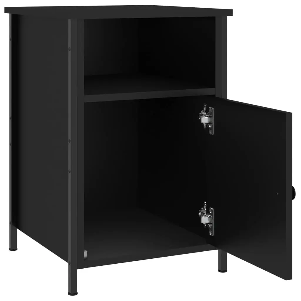 Black Engineered Wood Bedside Cabinets, 2 pcs