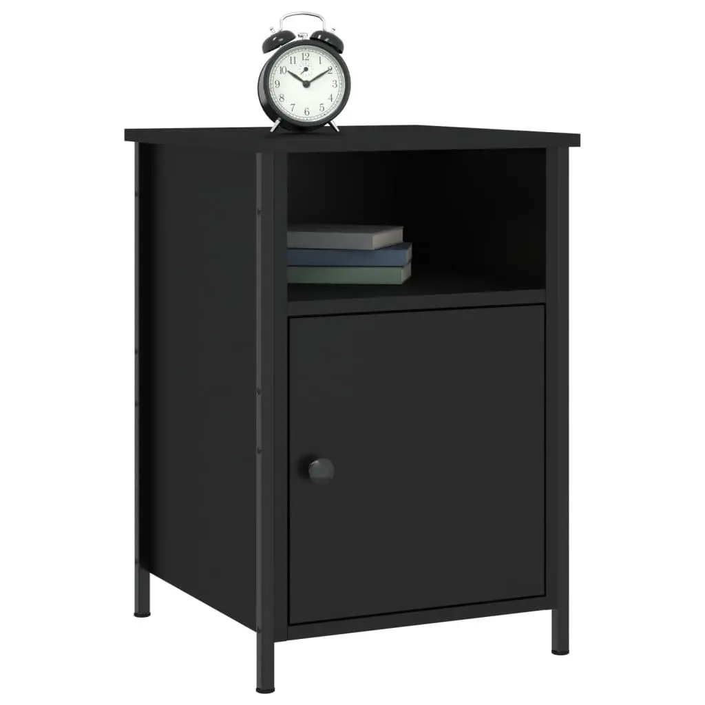 Black Engineered Wood Bedside Cabinets, 2 pcs