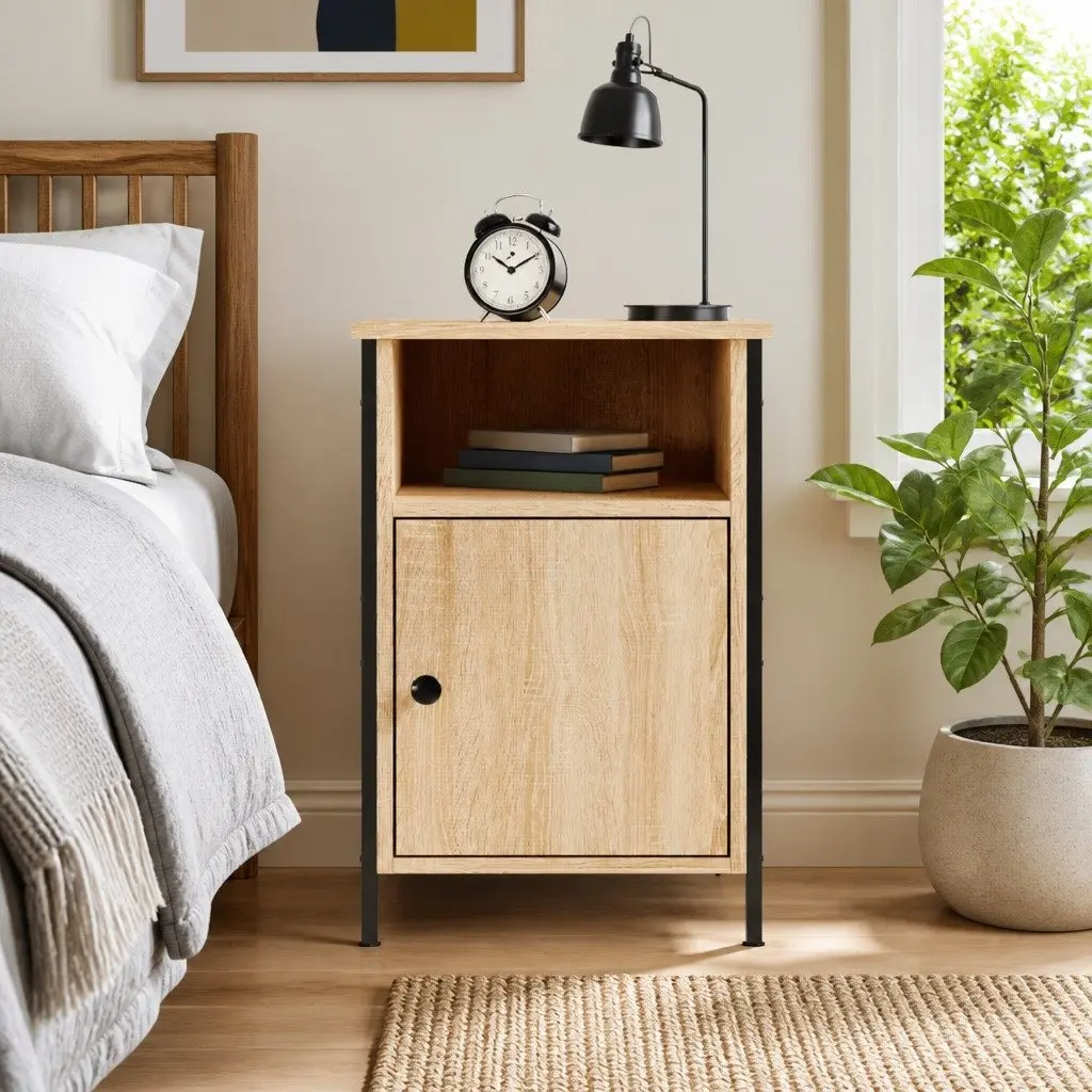 Brown Engineered Wood Nightstand with Ample Storage
