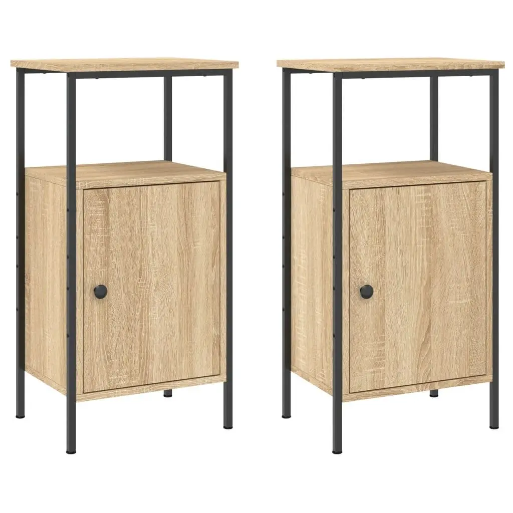 Bedside Cabinets Engineered Wood Iron Frame 41x31x80 cm Brown 2 Piece