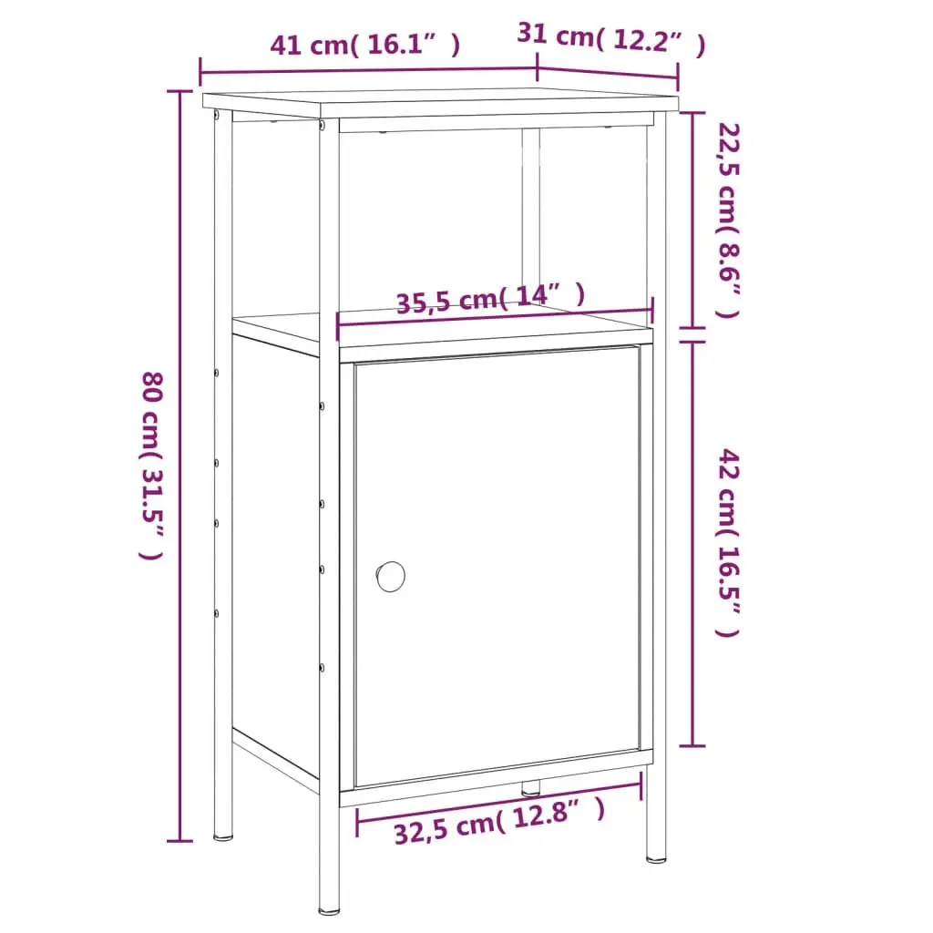 Bedside Cabinets Engineered Wood Iron Frame 41x31x80 cm Brown 2 Piece
