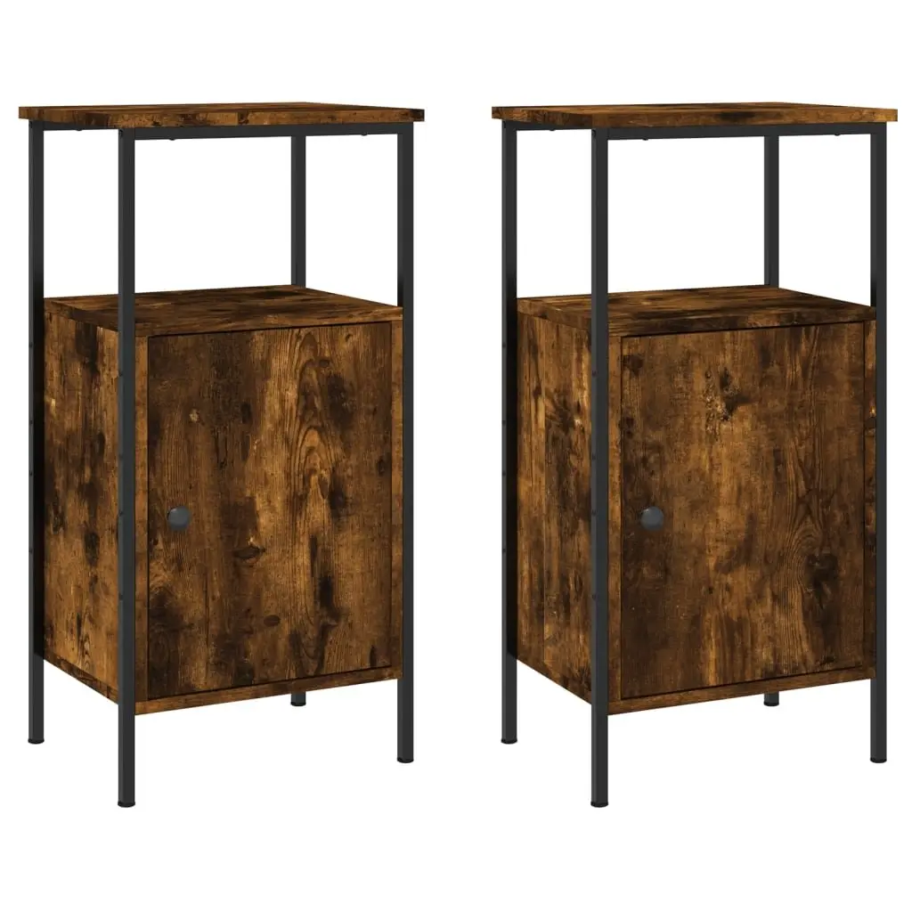 Bedside Cabinets 2 pcs Brown Industrial Smoked Oak Engineered Wood Side Table