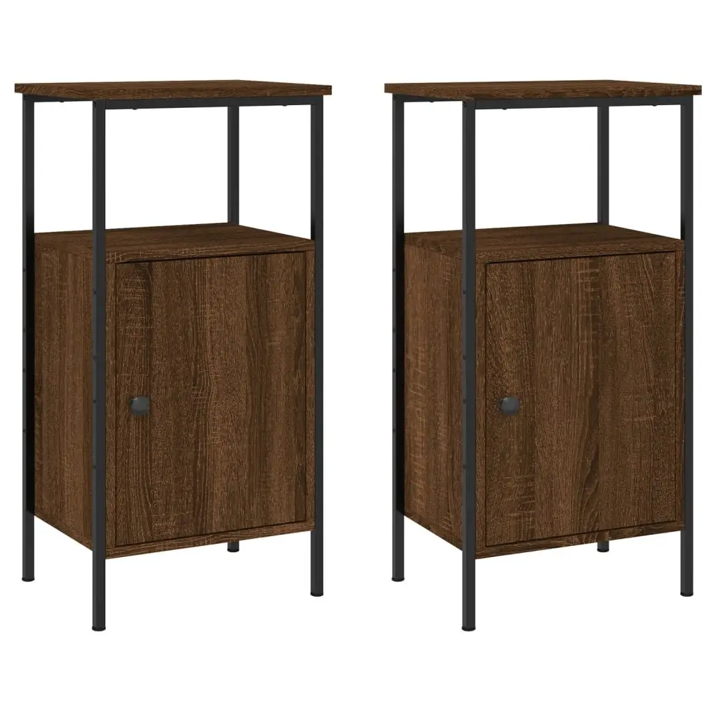 Industrial Bedside Cabinets Set in Brown Oak