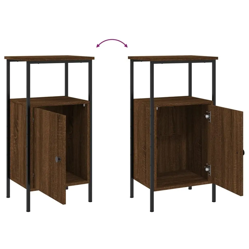 Industrial Bedside Cabinets Set in Brown Oak