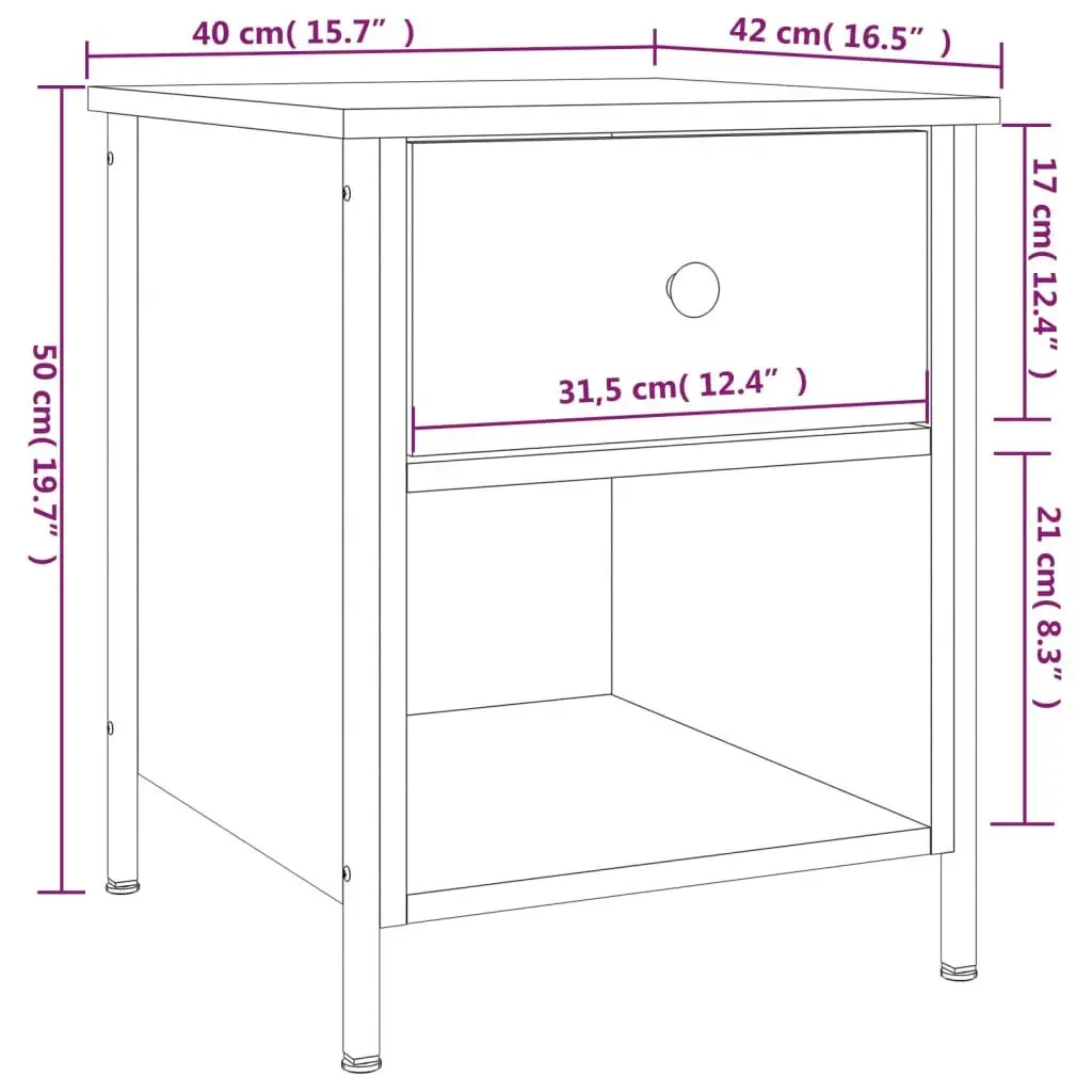 Black Bedside Cabinets 2 pcs 40x42x50 cm