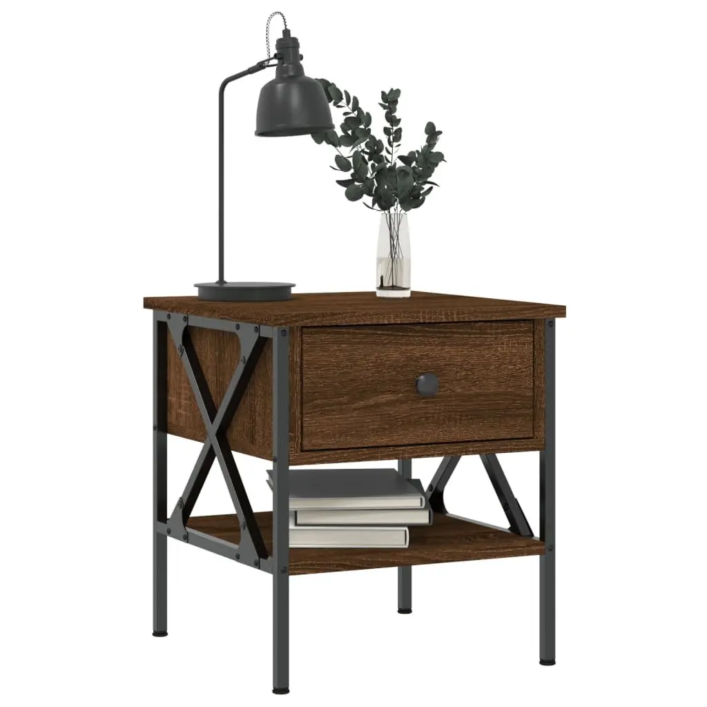 Bedside Tables 2 pcs Brown Oak Industrial Style Engineered Wood Nightstands